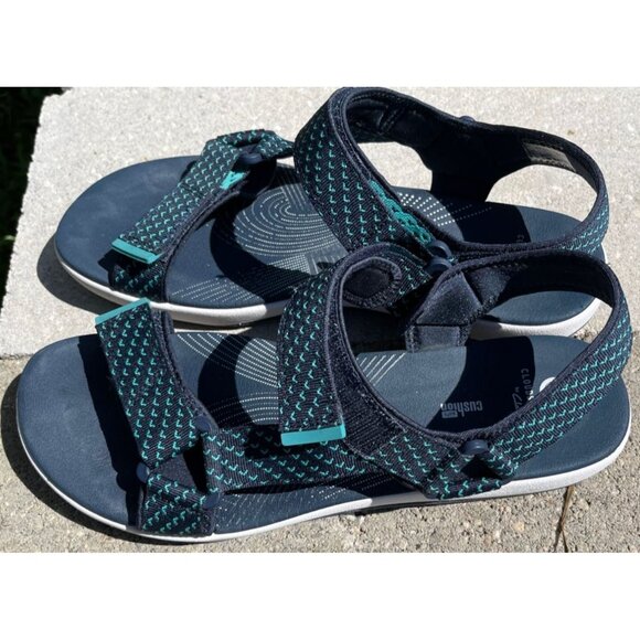 Womens Cloudsteppers By Clarks Sandals Size 9 Navy Turquoise Adjustable Straps - Picture 1 of 6